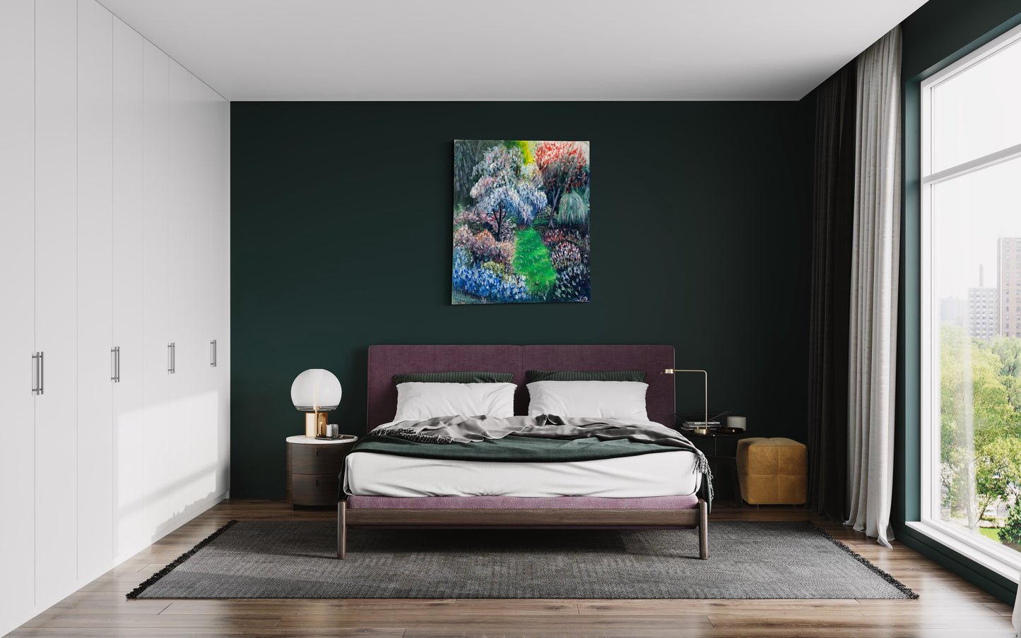 Tableau décoratif contemporain – Le Chemin Intérieur vert, tableau UNIQUE !