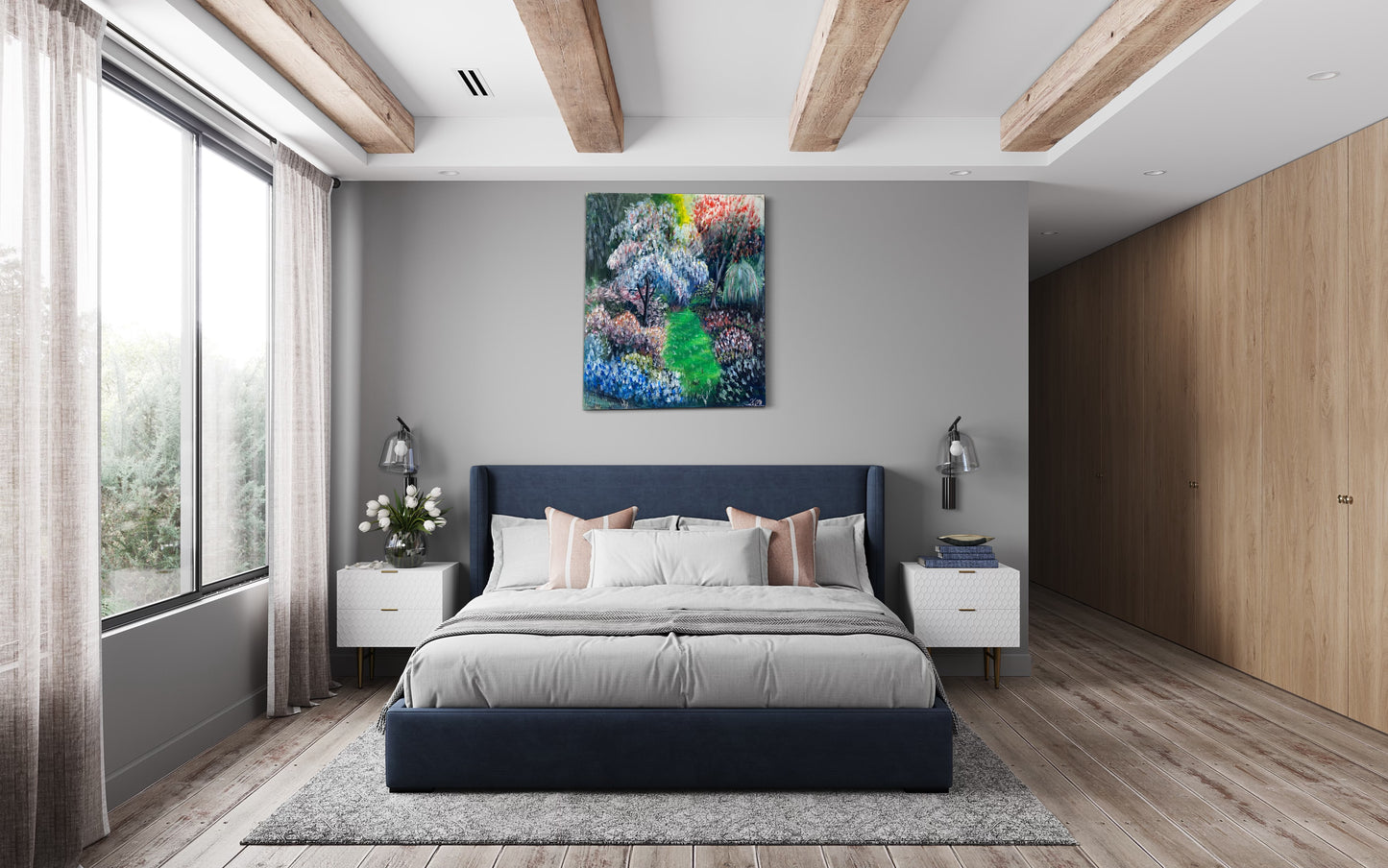 Tableau décoratif contemporain – Le Chemin Intérieur vert, tableau UNIQUE !