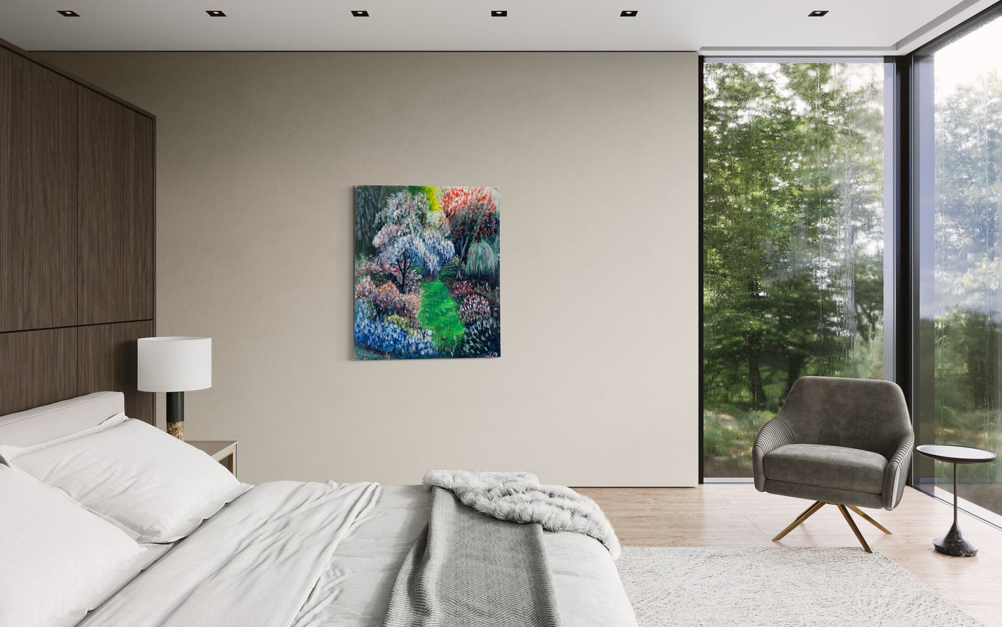 Tableau décoratif contemporain – Le Chemin Intérieur vert, tableau UNIQUE !